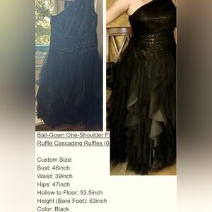 JJ’s House custom black taffeta and sequin ball gown.